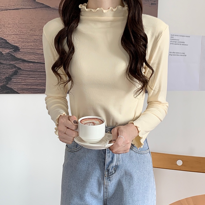 SUXI Áo thun tay dài cổ cao phong cách Hàn Quốc thời trang dành cho nữ