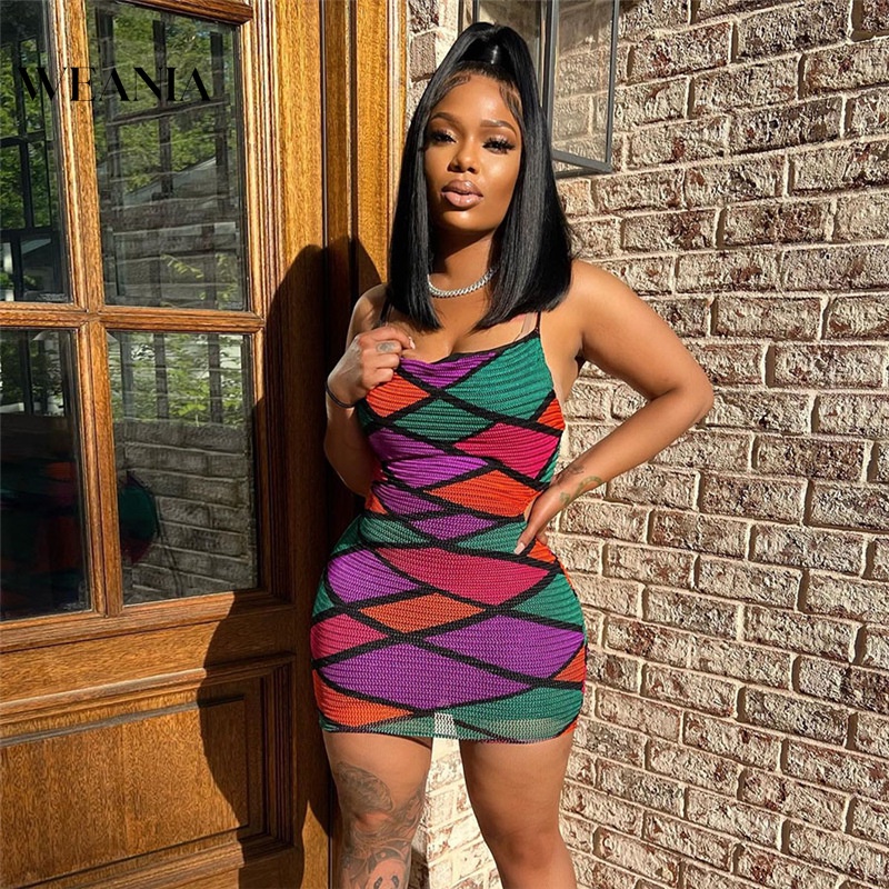 Đầm Ôm Dáng Hở Lưng Phối Lưới In Họa Tiết Quyến Rũ Cho Nữ