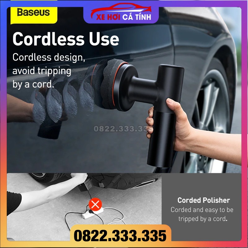 Máy Đánh Bóng Xe Hơi Ô Tô Không Dây Baseus cao cấp Quay 3800 Vòng/phút Pin 4000mAh