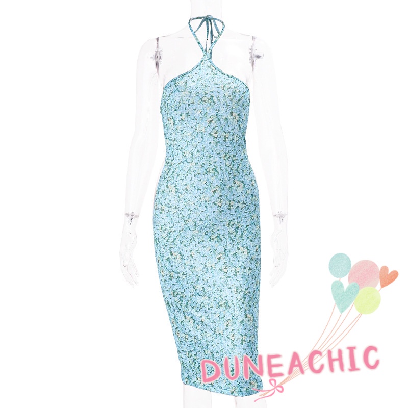 DUNEA Đầm Hai Dây Hở Lưng Họa Tiết Hoa Thời Trang Cho Nữ