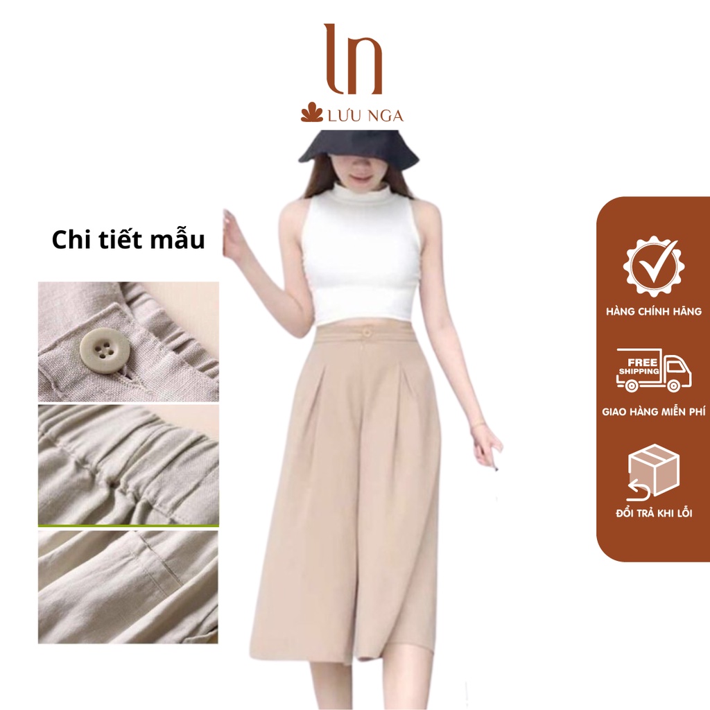 Quần suông đũi lửng khóa trước cạp chun sau ôm eo, Quần ống rộng ngố nữ chất đũi Hàn cao cấp hàng loại 1
