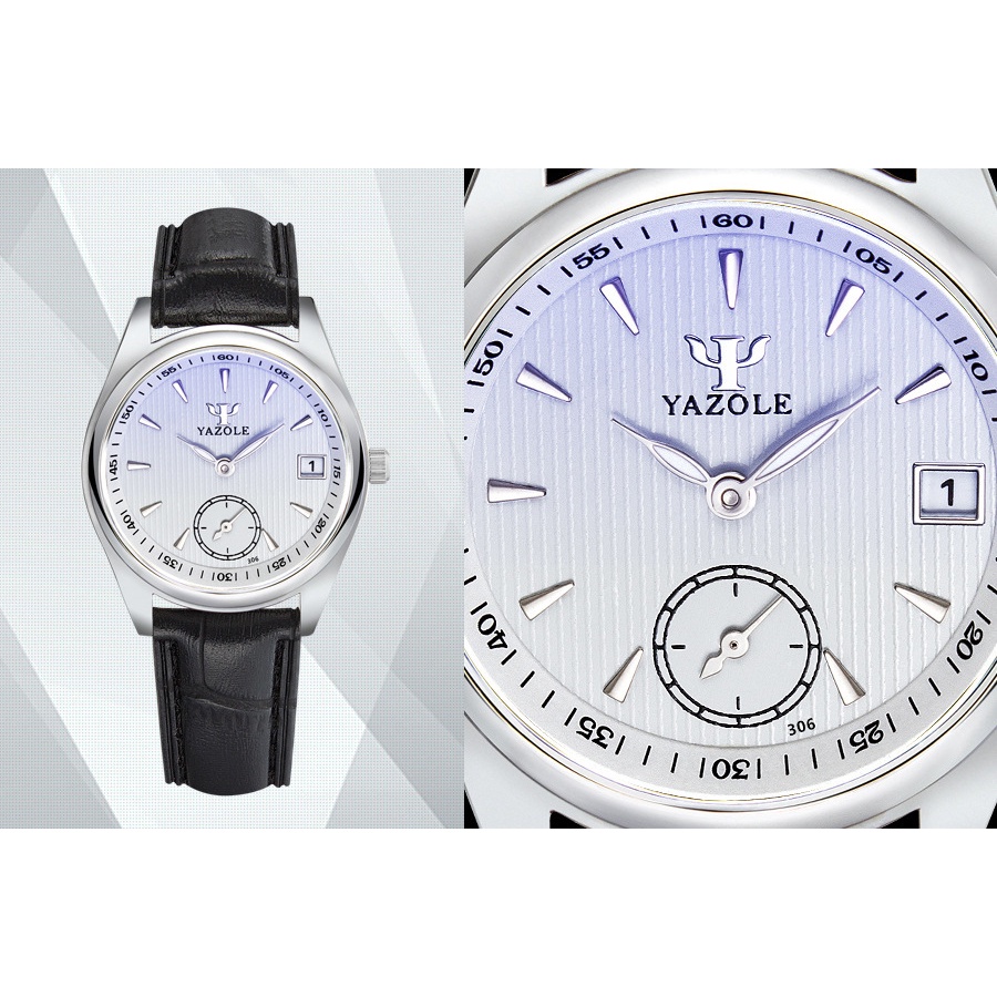 Đồng hồ nữ dây da chính hãng YAZOLE Y306 măt tròn có lịch cao cấp đẹp kèm hộp