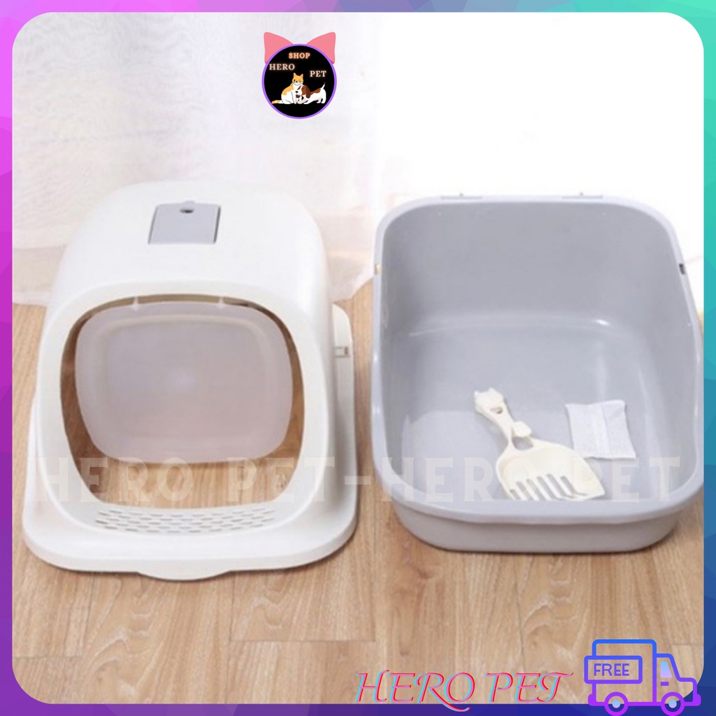 Nhà Vệ Sinh Cho Mèo Có Nắp Siêu Dễ Thương (Tặng kèm XẺNG) - Hero Pet
