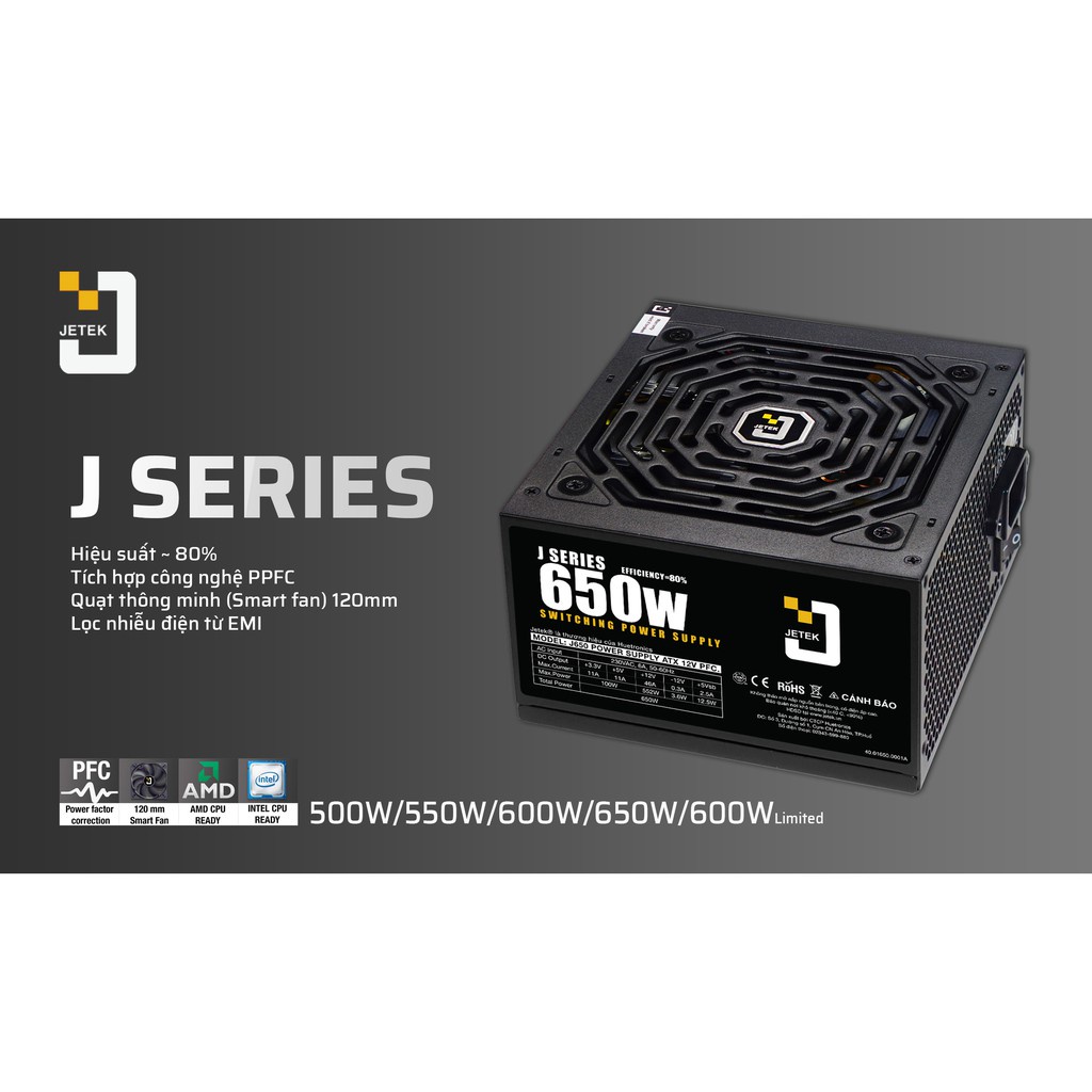 Nguồn máy tính công suất thực Jetek J SERIES - Hàng chính hãng - Bảo hành 36 tháng