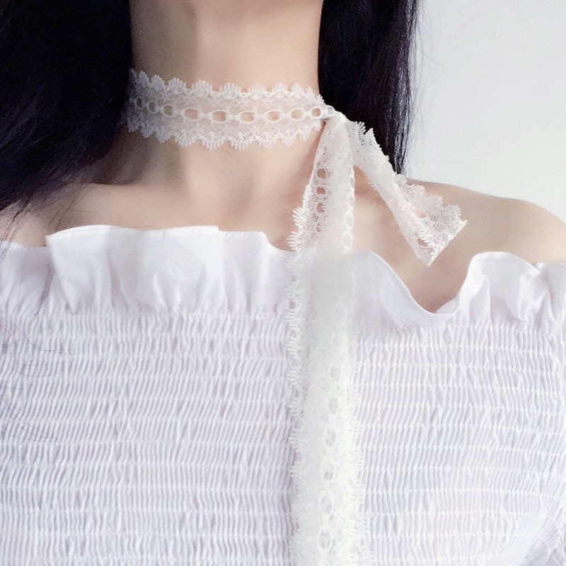 Vòng Cổ Choker Dài Phối Ren Màu Trắng Ngọt Ngào Cho Nữ