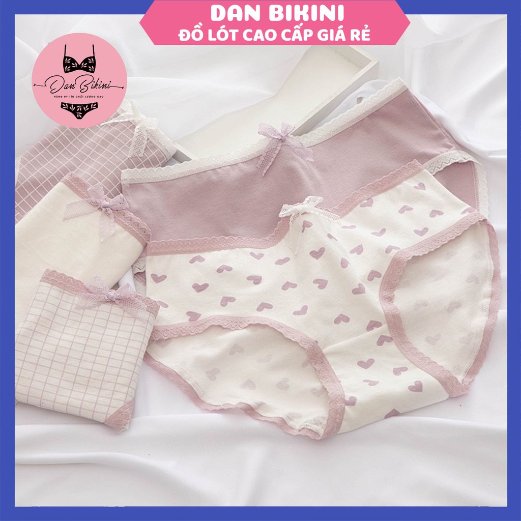 Quần lót Nữ Cotton Tim Tingweiya tím đính nơ kháng khuẩn tôn dáng mã L110