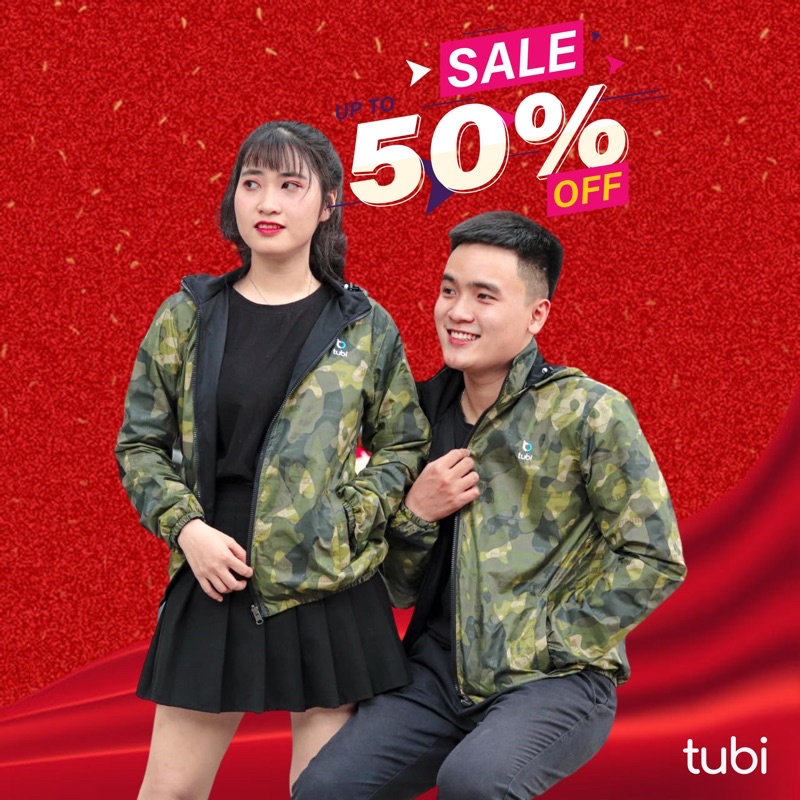 (Trượt Nước) Áo khoác Tubi 2 Mặt Màu Camo Xanh Rêu Nón rời