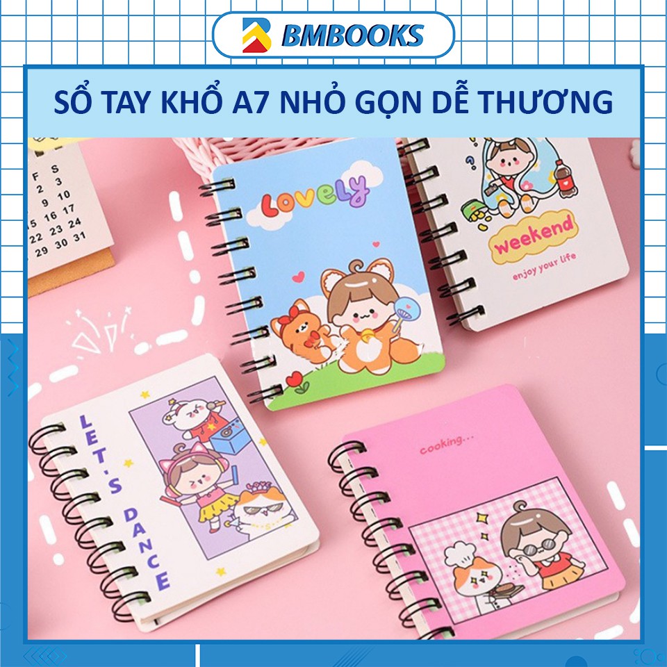 Sổ tay cute mini lò xo ghi chép khổ A7 bìa hoạt hình nhỏ gọn dễ thương 110 trang BMBooks