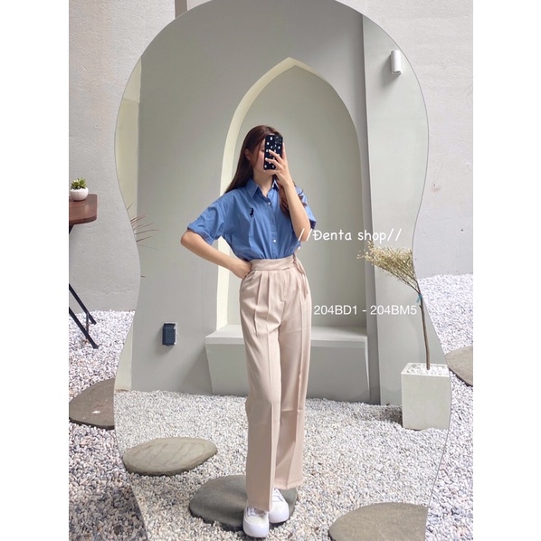 Quần vải dáng xuông dài, buộc đai 1 bên hông - 204bd1 - đenta shop