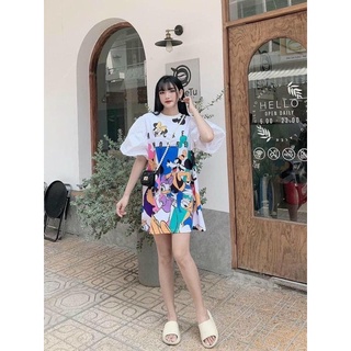 Đầm Thun Hoạt Hình Tay Bồng