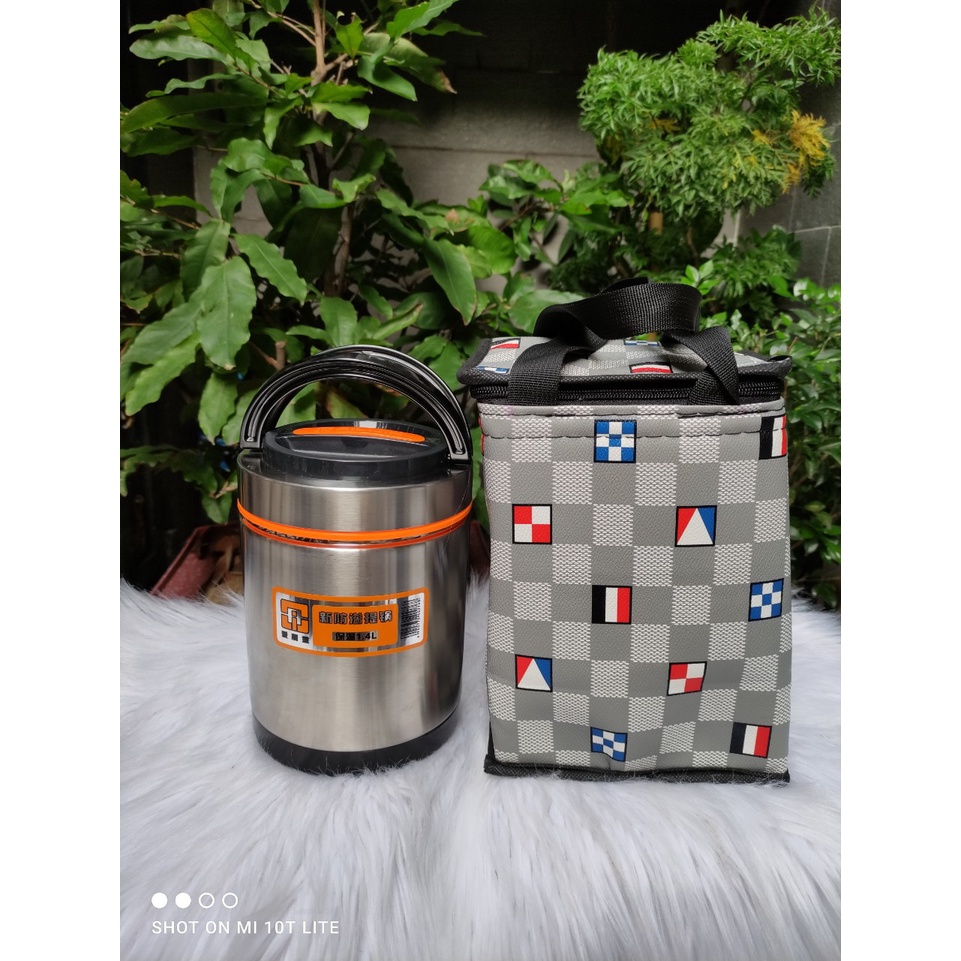 Combo hộp cơm inox 3 ngăn 1400ml + túi Da Hàn Quốc có lớp cách nhiệt bên trong