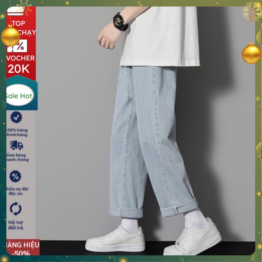 Quần jean nam Baggy phom suông, quần jean nam nữ ống rộng hottrend hàn quốc