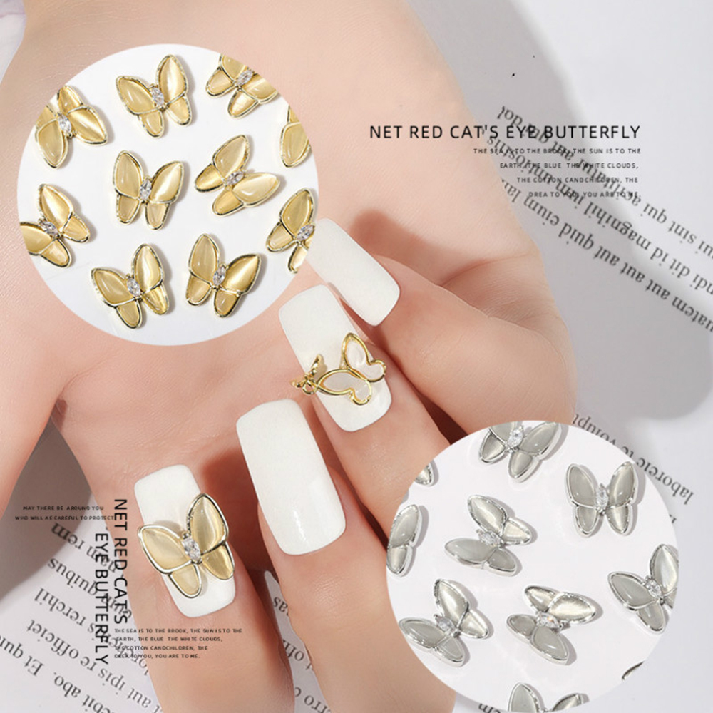Mặt Trang Trí Móng Tay Hình Bướm Và Mắt Mèo Đính Đá Zircon 3D Sang Trọng