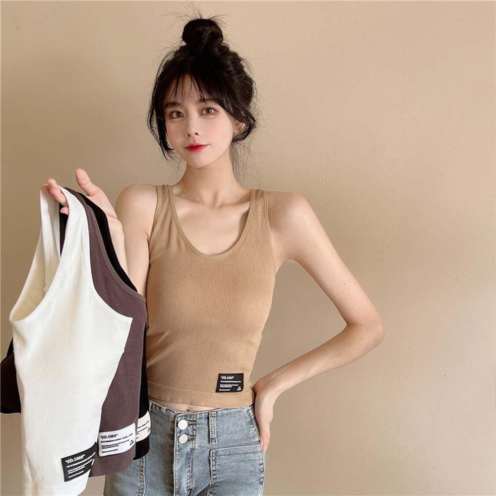 OCEANMAP Áo Croptop Hai Dây Cổ Chữ V Có Mút Nâng Ngực Tháo Rời Được Thời Trang Quyến Rũ