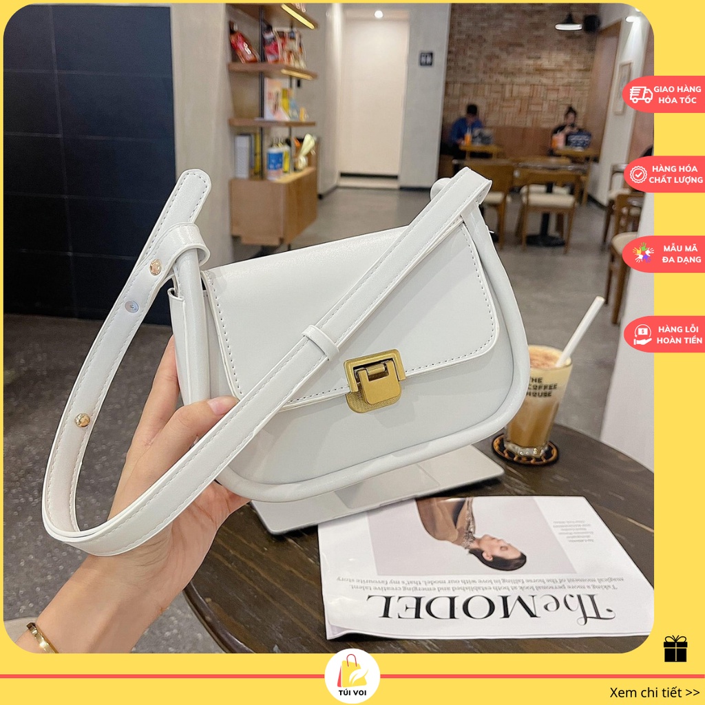 Túi xách nữ đeo chéo kẹp nách nắp gập viền cong họa tiết trơn phong cách basic CV52