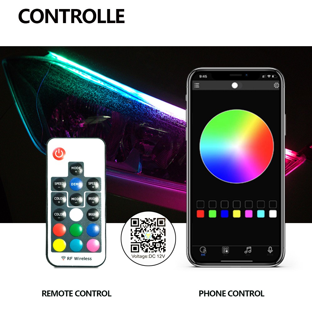 1 Cặp Dây Đèn Led Rgb Ban Ngày Chống Nước Nhiều Màu Có Remote Điều Khiển Bluetooth