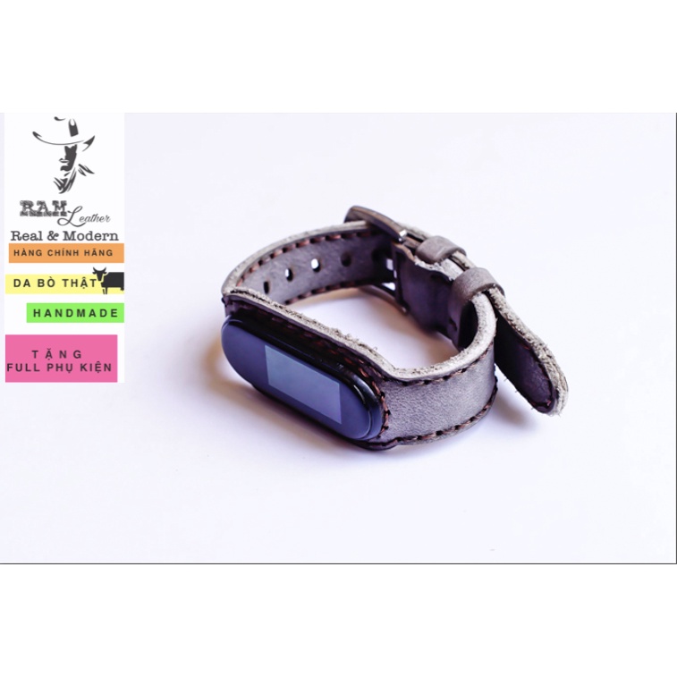 Dây miband RAM Leather da bò thật cho miband 3 , miband 4 , miband 5, miband 6