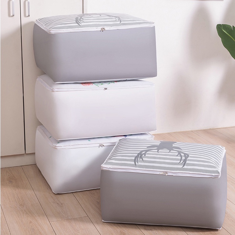 Túi đựng quần áo chăn ga màn mền gối gấu bông cỡ lớn 75L kích thước 60x45x28 khóa kéo kim loại TINZ|Mã TCDS