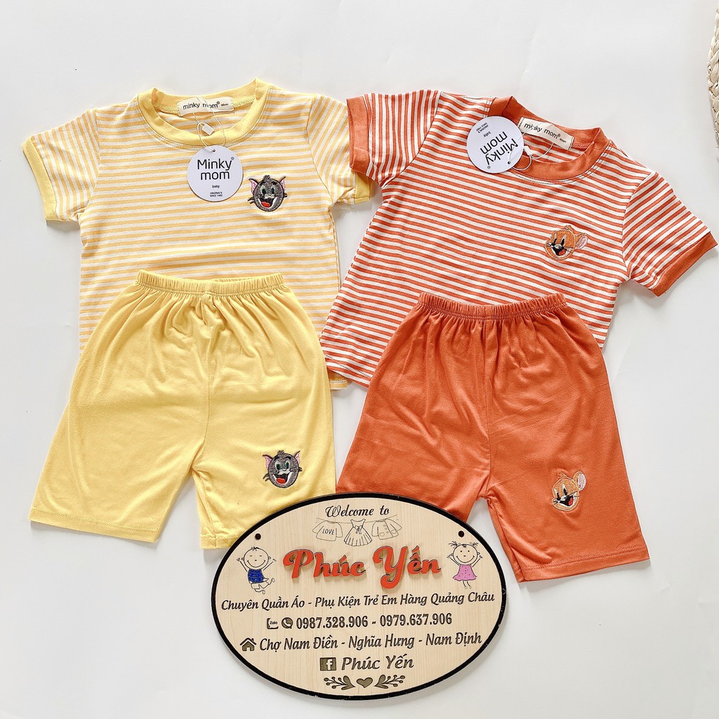 Bộ Cộc Kẻ Hàng Minky Mom Thêu Họa Tiết Mèo Và Chuột Cho Bé(SP001397)