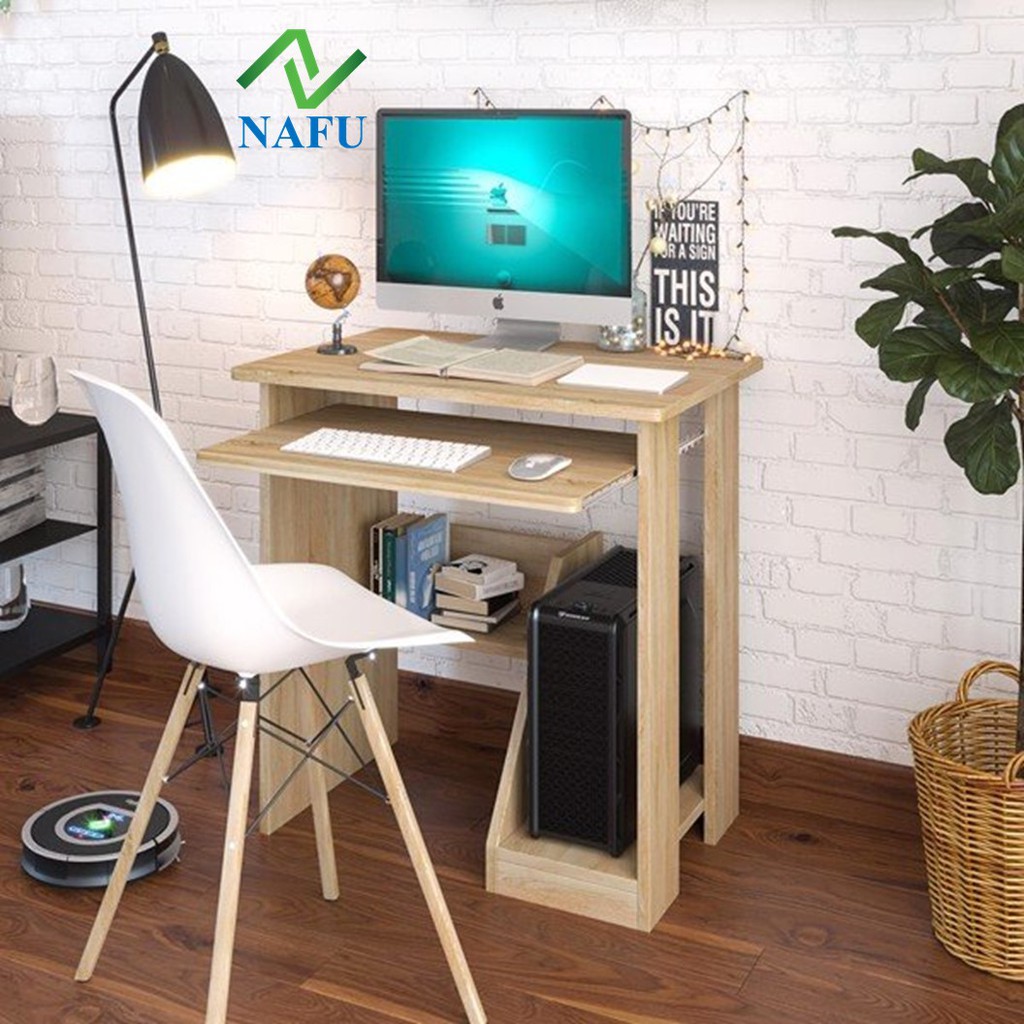 Bàn Máy Tính, Bàn Làm Việc Kiểu Nhật Có Ngăn Kéo Nhỏ Gọn– Màu Vân Gỗ NAFU GP76.04