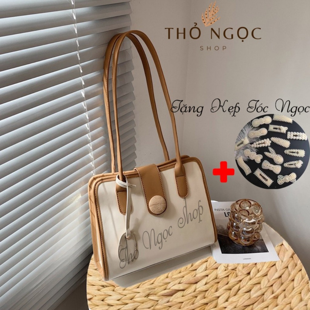 Túi Kẹp Nách Nữ ❤FreeShip❤ Túi Đeo Vai Cúc Gỗ Phối Màu Sang Trọng Chất Da Đẹp Size 27