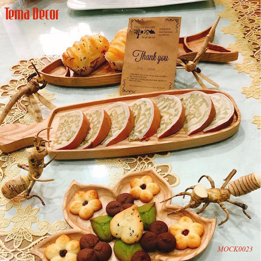 Khay gỗ decor Tema - Khay gỗ đựng đồ ăn gỗ tần bì hình oval có tay cầm tiện dụng | BigBuy360 - bigbuy360.vn