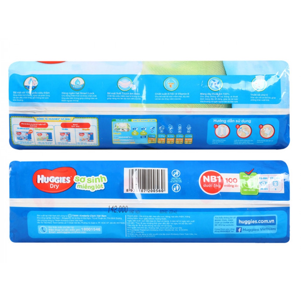 Miếng lót sơ sinh Huggies Dry size NB1 100 miếng (cho bé dưới 5kg)