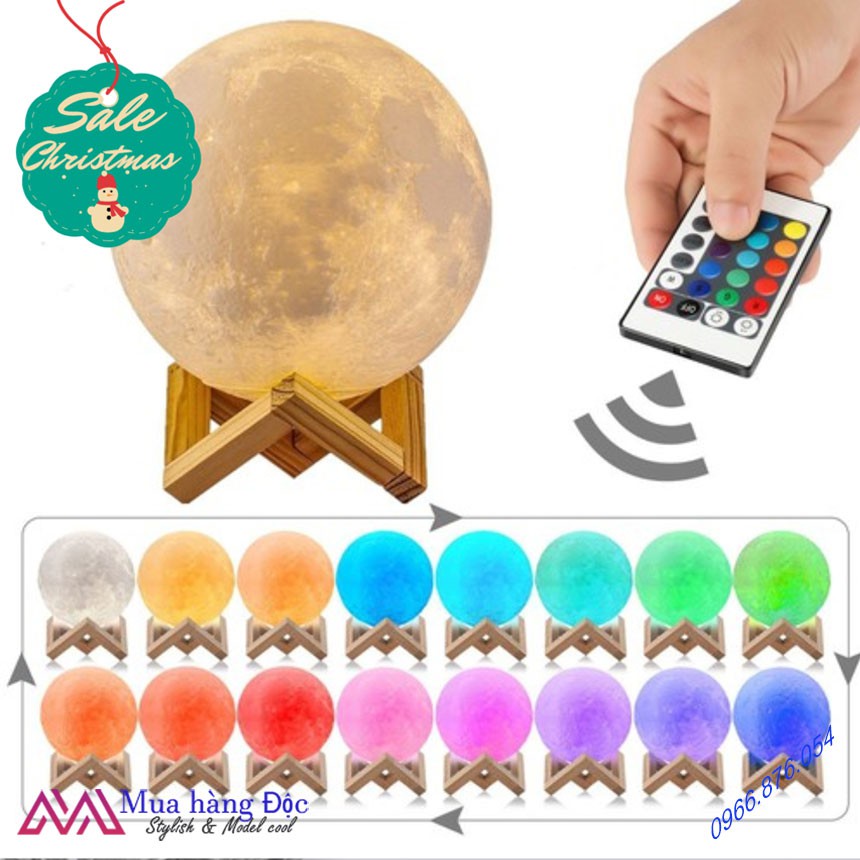 Đèn Ngủ 💡💡💡 Đèn Mặt Trăng 3D Led 16 Màu Điều Khiển Từ Xa Full Size