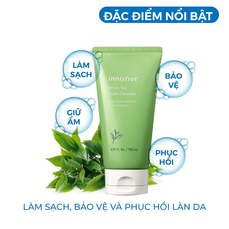 Sữa rửa mặt trà xanh - Sữa rửa mặt Innisfrees chiết xuất từ trà xanh giảm mụn Hàn Quốc 150ml