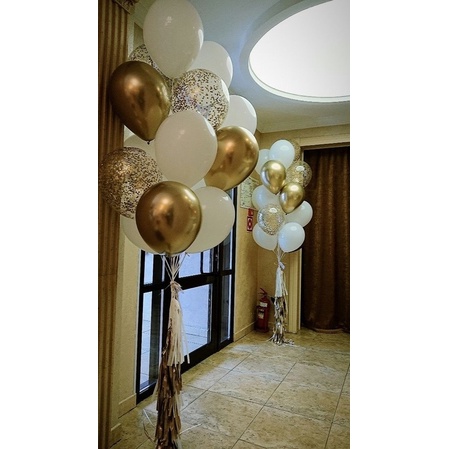 Combo 10 vỏ bóng màu vàng siêu nhũ, trong suốt thả hạt nhũ vàng 30cm