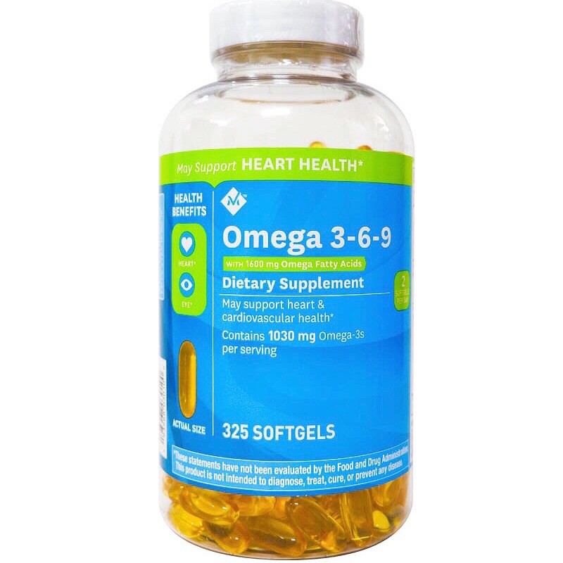 (AIR 6/22 MỸ) Viên uống Omega 369 Support Heart Health Member's Mark 325 viên nắp trắng