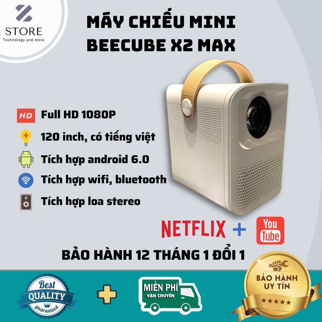 [Tặng Màn Chiếu] M áy chiếu mini BeeCube X2 Max FullHD 1080P - Chạy Android - tích hợp Wifi, Bluetooth, Netflix, Youtube