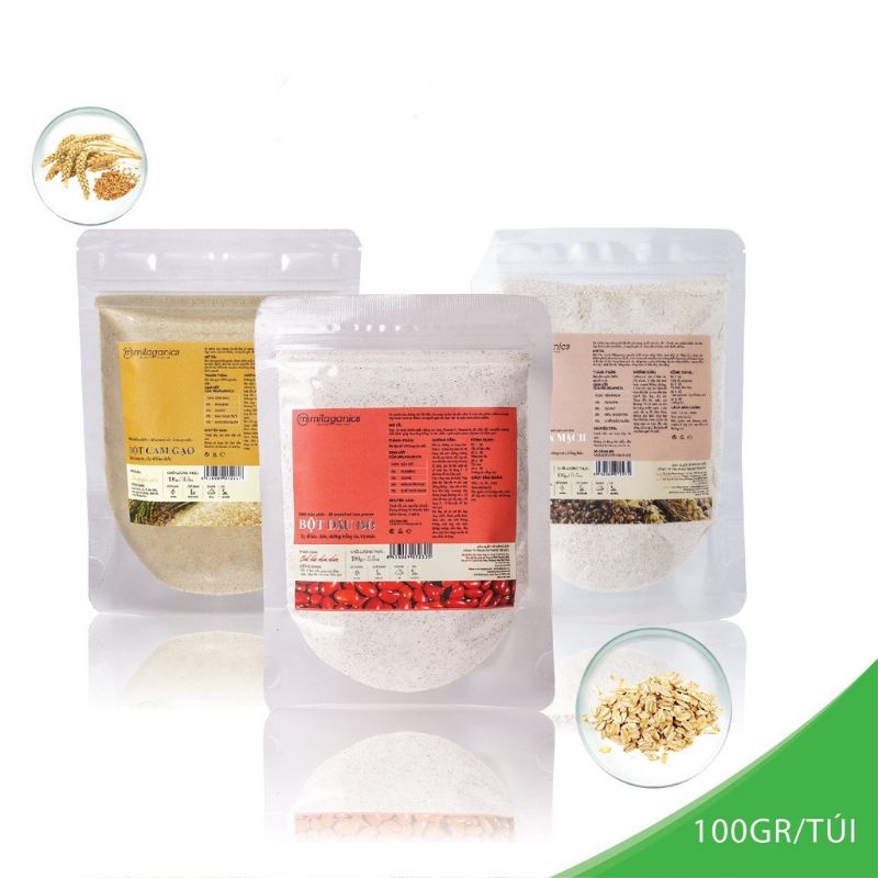 Combo tẩy trang 100g/ gói: Bột cám gạo - Bột yến mạch - Bột đậu đỏ Milaganics