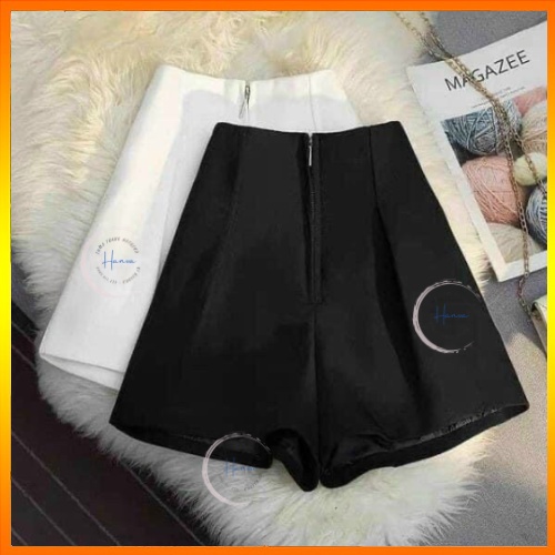 Quần Short Đùi Nữ Cạp Liền Lưng Cao Gen Bụng Vải Tuyết Mưa Khóa Trước Cá Tính Hanva