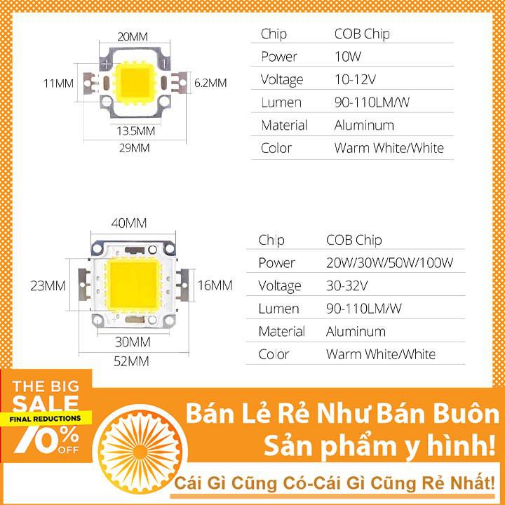 Nhân LED 12V 100W Màu Trắng Sáng/Vàng Ấm