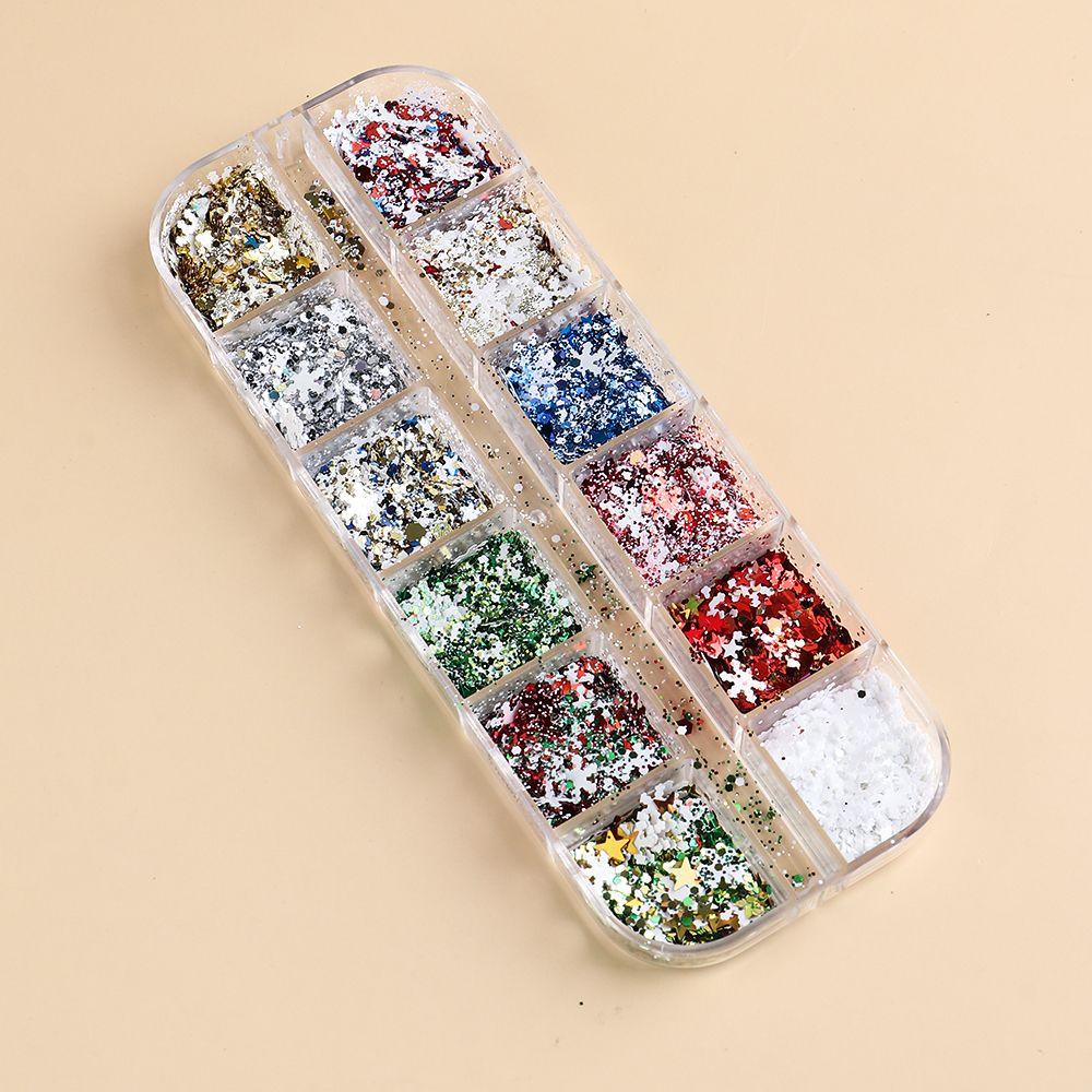 QQMALL Bộ Kim Tuyến Hình Học / Bông Tuyết / Ngôi Sao Thời Trang Trang Trí Móng Tay DIY