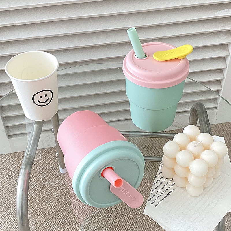 Bình Nước Silicone 400ML Kèm Ống Hút