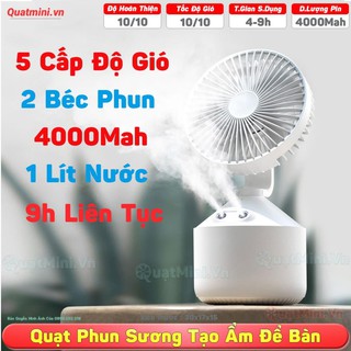 Quạt Phun Sương S1000, 5 Cấp Độ Gió Cực Mạnh, 2 Béc Phun, Pin 4000mah