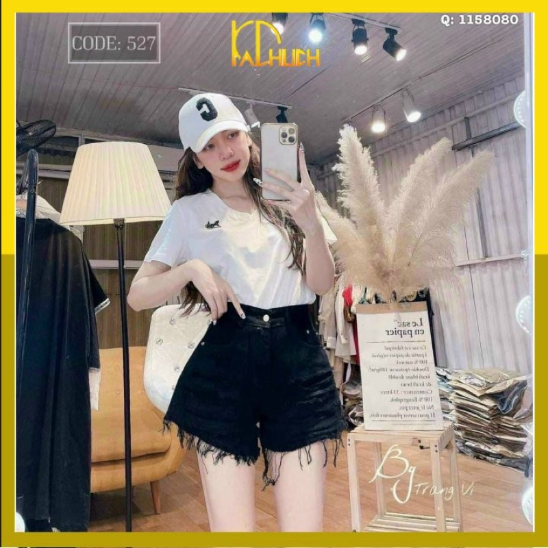 Quần short jean nữ trắng ống rộng có gắn nút khóa, chất jean kaki không co giãn, dễ phối đồ - AT222