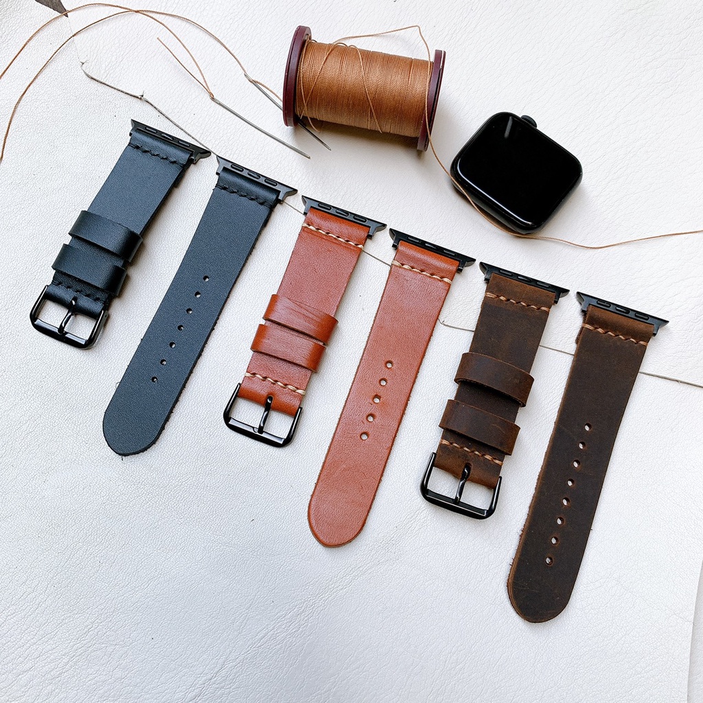 Dây Apple Watch da bò 1 lớp handmade, đủ các seri 1,2,3,4,5,6...38mm,40mm,42mm,44mm