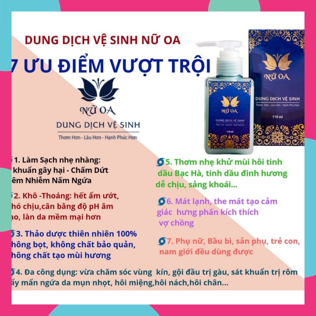 Dung Dịch Vệ Sinh Nữ Oa 110ml Thơm Lâu Mát Lạnh Sạch Sâu Thảo Dược Tự Nhiên Chuẩn pH Vùng Kín Se Khít Làm Hồng Cô Bé