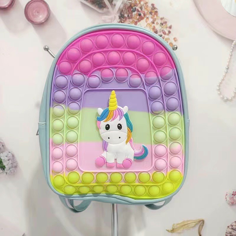 Balo pop it Đi Học Sức Chứa Lớn họa tiết hoạt hình Đồ Chơi Silicon Cho Trẻ Em Poppy Playtime, Túi đeo vai kỳ lân