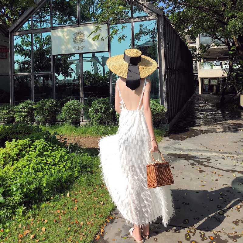 JANE Đầm maxi trắng thiên nga hở lưng đi biển siêu sang ( ẢNH THẬT CUỐI) J0020