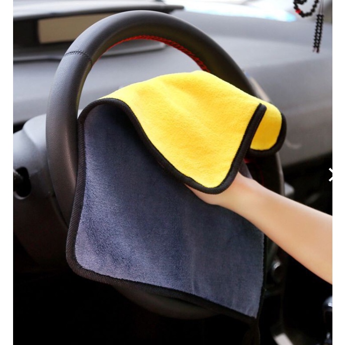 Khăn Lau Đa Năng Microfiber 2 Mặt Vàng - Xám Siêu Thấm Cực Dày Không Đổ Lông Chuyên Dụng Cho Ô Tô Xe Hơi