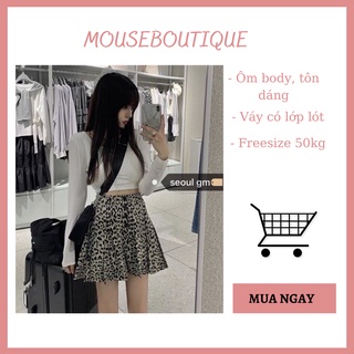 Sét đồ nữ áo croptop cổ tròn kèm váy da beo sexy