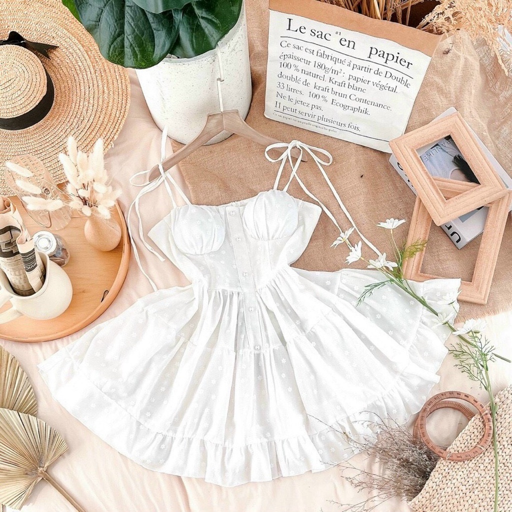 Đầm xoè 2s trắng hoa nổi  𝐊𝐄̀𝐌 𝐀̉𝐍𝐇 𝐓𝐇𝐀̣̂𝐓  𝐁𝐀𝐎 𝐊𝐈𝐄̂̉𝐌 ❌