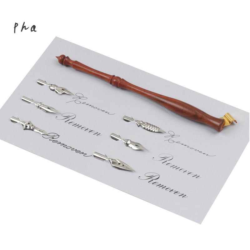 Bộ cán cầm và ngòi bút bằng gỗ/ nhựa tiện dụng để viết thư pháp 6 Nib