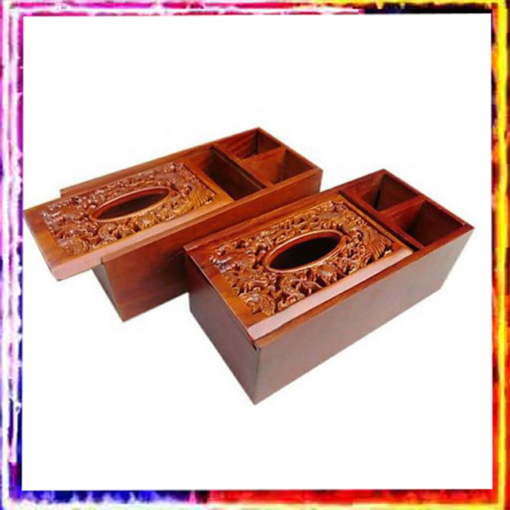 HÀNG CAO CẤP -  Hộp giấy ăn 3 ngăn gỗ hương, đựng giấy bàn ăn chạm long phụng cao cấp  - Hàng Cao Cấp | BigBuy360 - bigbuy360.vn