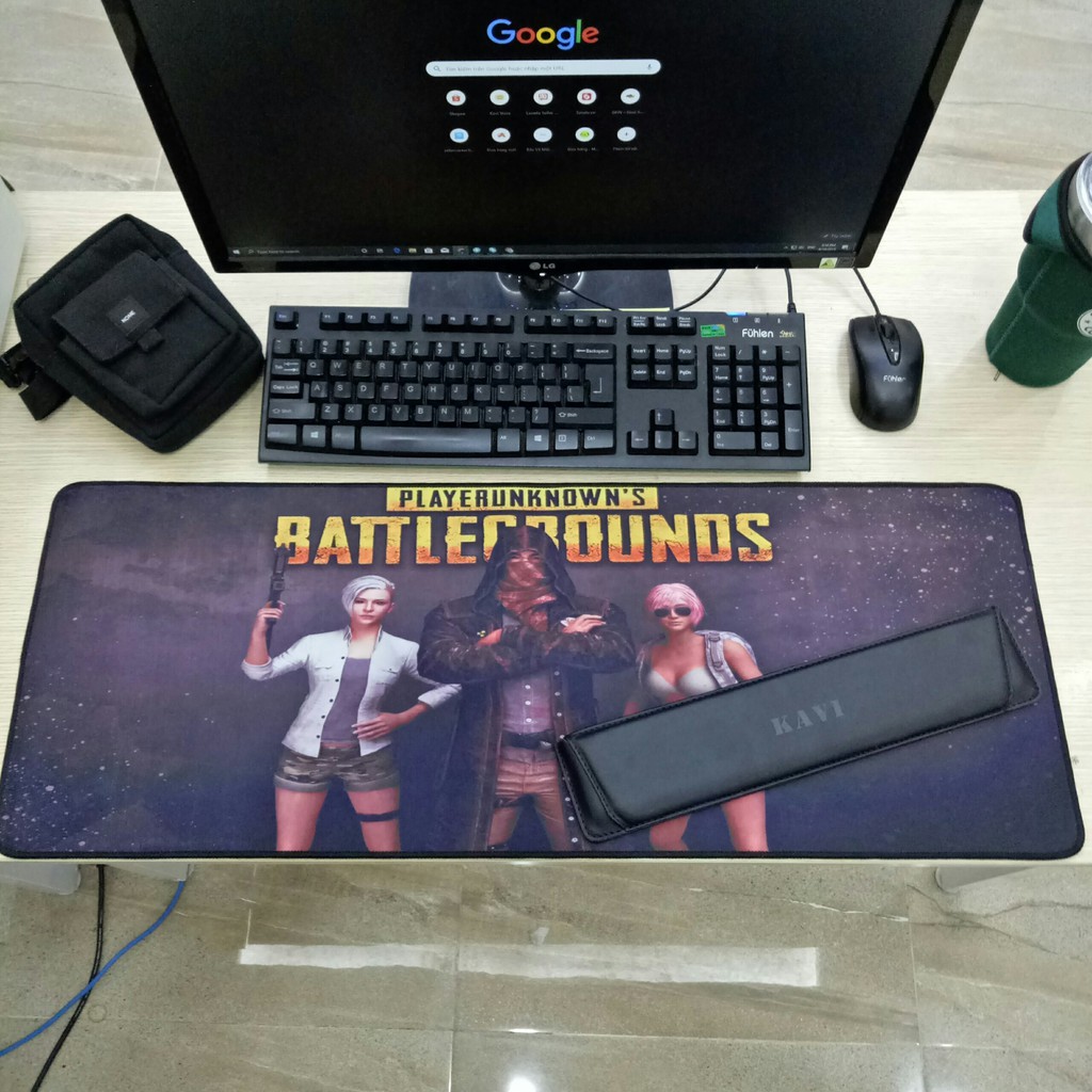 COMBO Lót chuột chơi game cỡ lớn mẫu PUBG03 80x30+kê tay bàn phím đen ngắn new