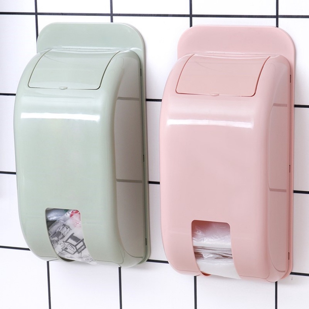 Hộp dán tường đựng túi bịch nilon túi rác dán siêu dính chịu lực tốt giúp gian bếp gọn gàng màu hồng xanh